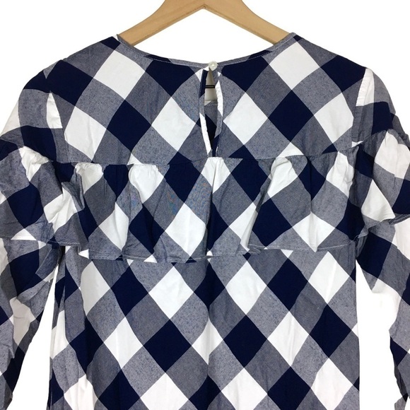 CROWN & IVY Top Blouse Check Plaid Print Gingham Ruffle 3/4 Sleeve Size Small - Picture 5 of 10